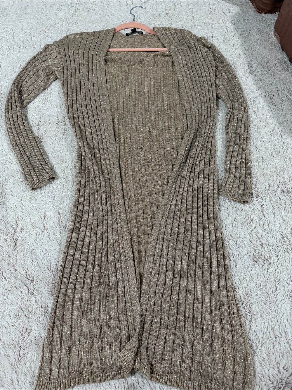 Express Ribbed Open-Front Long Cardigan - Taupe